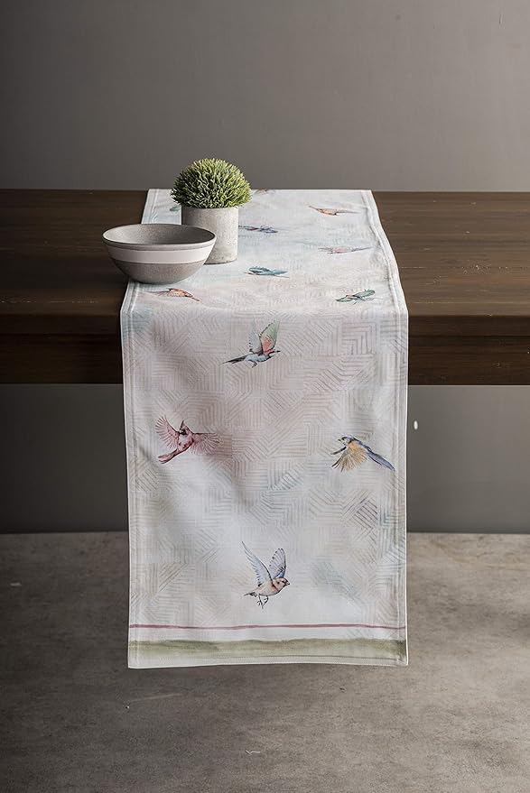 Table Runner, 100% Cotton Double Layer, 14.5 x 72 Inch, Flying Birds Pattern