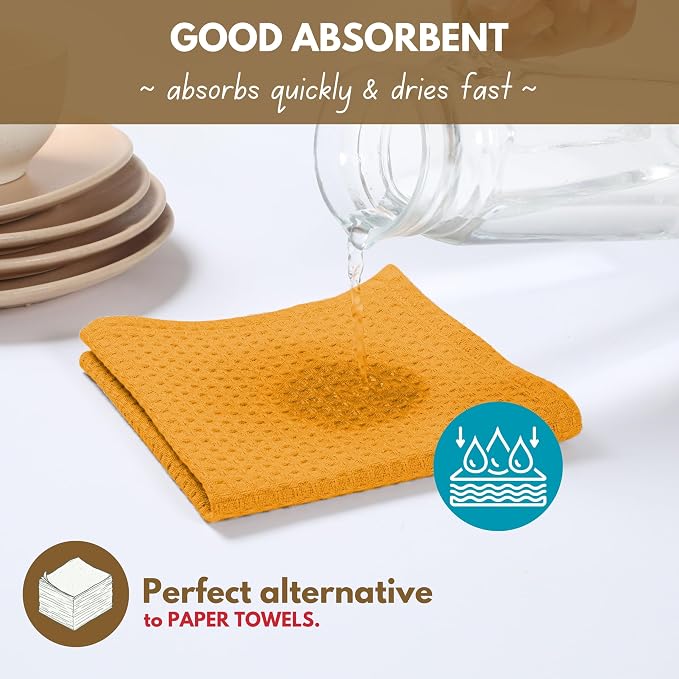 Dish Towels 6-Pack Mustard Yellow Cotton Waffle Weave, 16 x 26 Inch