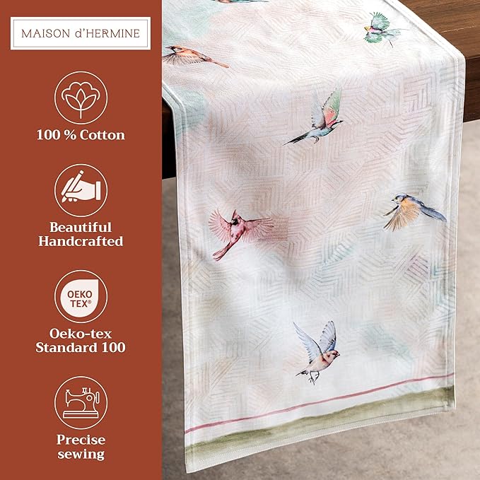 Table Runners 100% Cotton Flying Birds Design 14.5 x 108 Inch