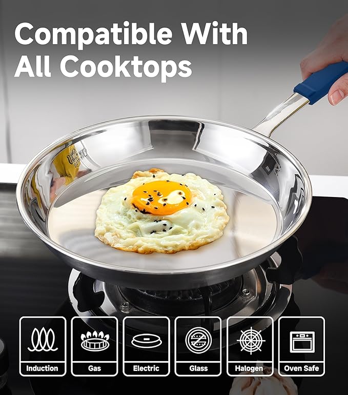 10-Inch Tri-Ply Stainless Steel Skillet with Lid, 2 Quart