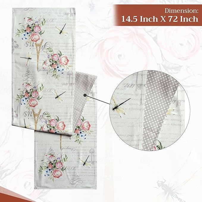 Cotton Table Runner, 14.5 x 72 Inch Double Layer Watercolor Print