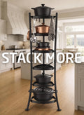 Pot Rack, Freestanding 6-Tier Black Iron Cookware Stand with 6 Hooks