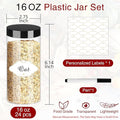 Food Jar Canisters 16 oz Clear PET Plastic with Airtight Lids, 24 Pack