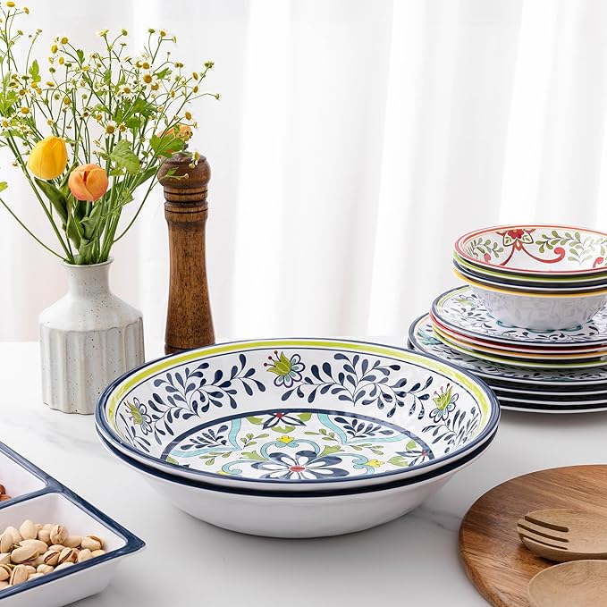 Salad Bowls Set of 2, 13.75-Inch Melamine Talavera Design Serving Bowls