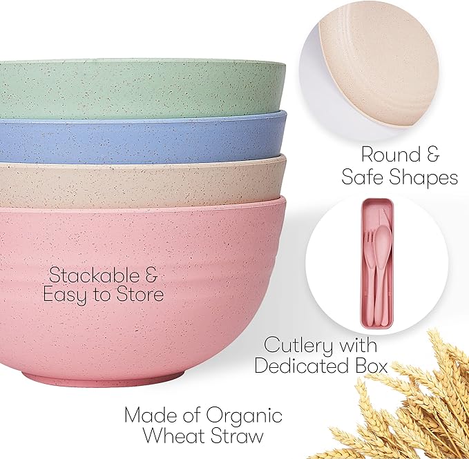Dinnerware Set Wheat Straw Multicolor Unbreakable Microwave Safe