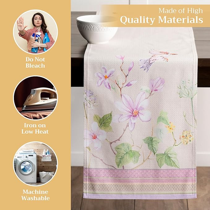 Table Runner, 100% Cotton, 14.5 x 72 Inch Double Layer, Magnolia Mornings