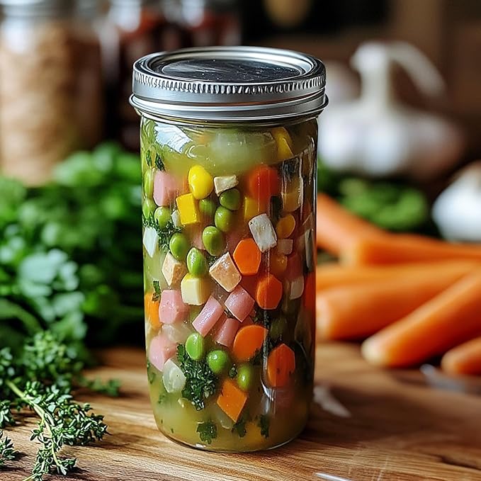 Wide Mouth Canning Jars 24 oz 6 Pack with Lids and Labels