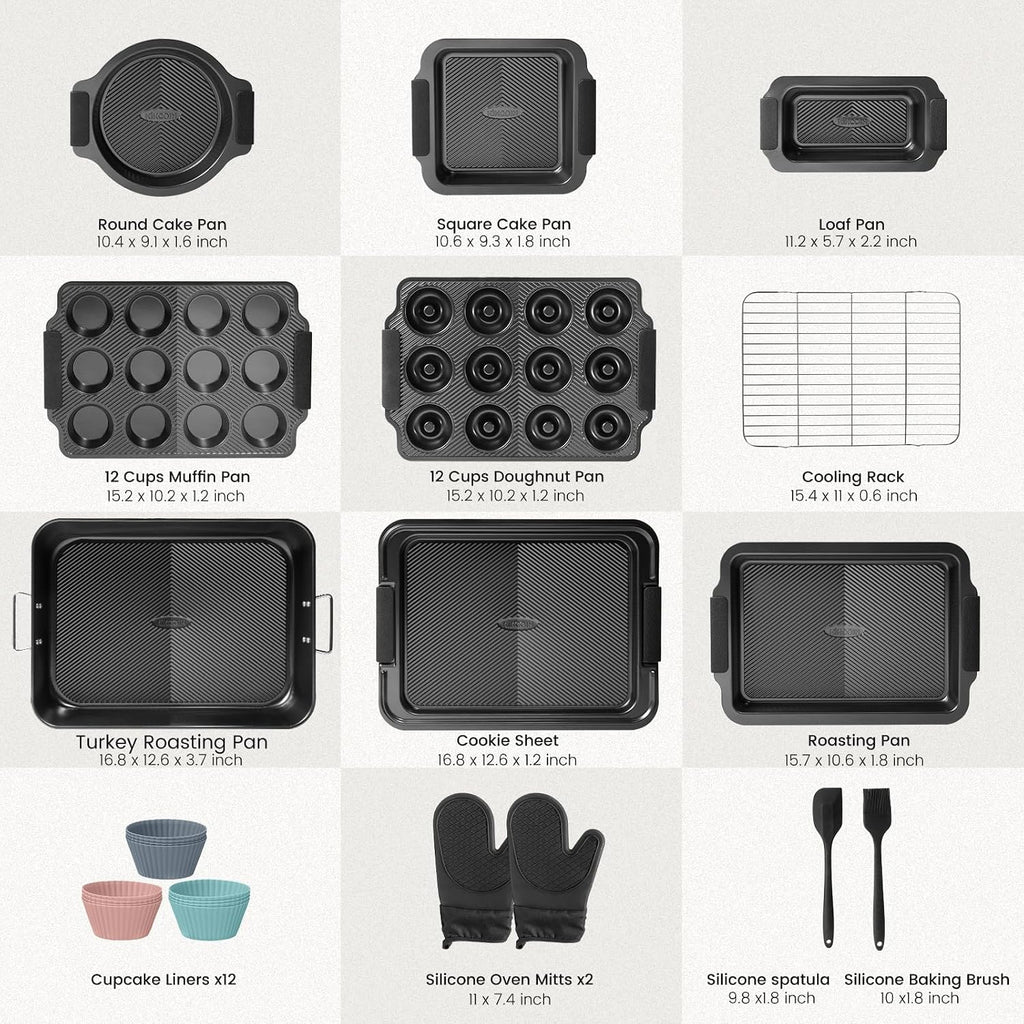 Bakeware Set, 25-Piece Stackable Nonstick Carbon Steel, Black