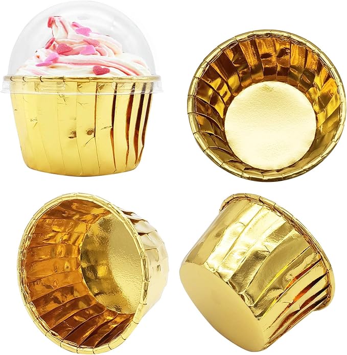 Baking Cups: 100 Mini Gold Foil Liners with Lids and 50 Spoons