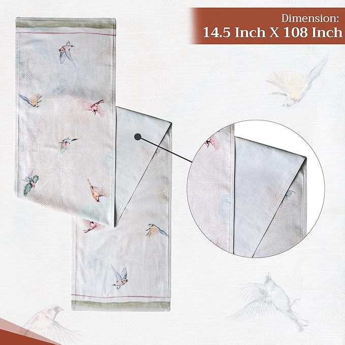 Table Runners 100% Cotton Flying Birds Design 14.5 x 108 Inch
