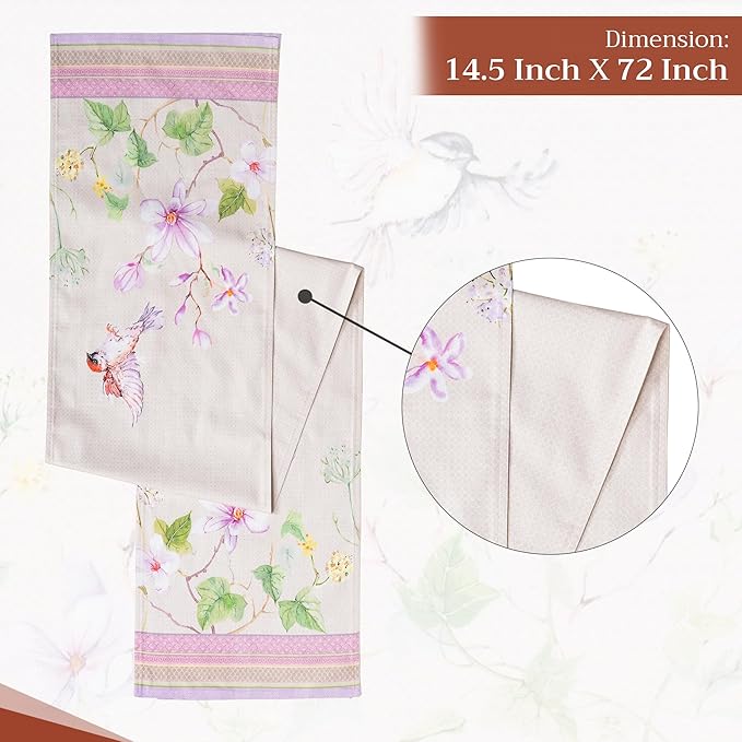 Table Runner, 100% Cotton, 14.5 x 72 Inch Double Layer, Magnolia Mornings