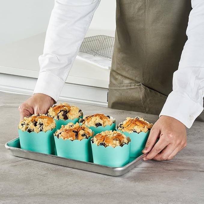 Baking Cups - 200 Count Turquoise Scalloped Paper, Greaseproof, Oven-Ready