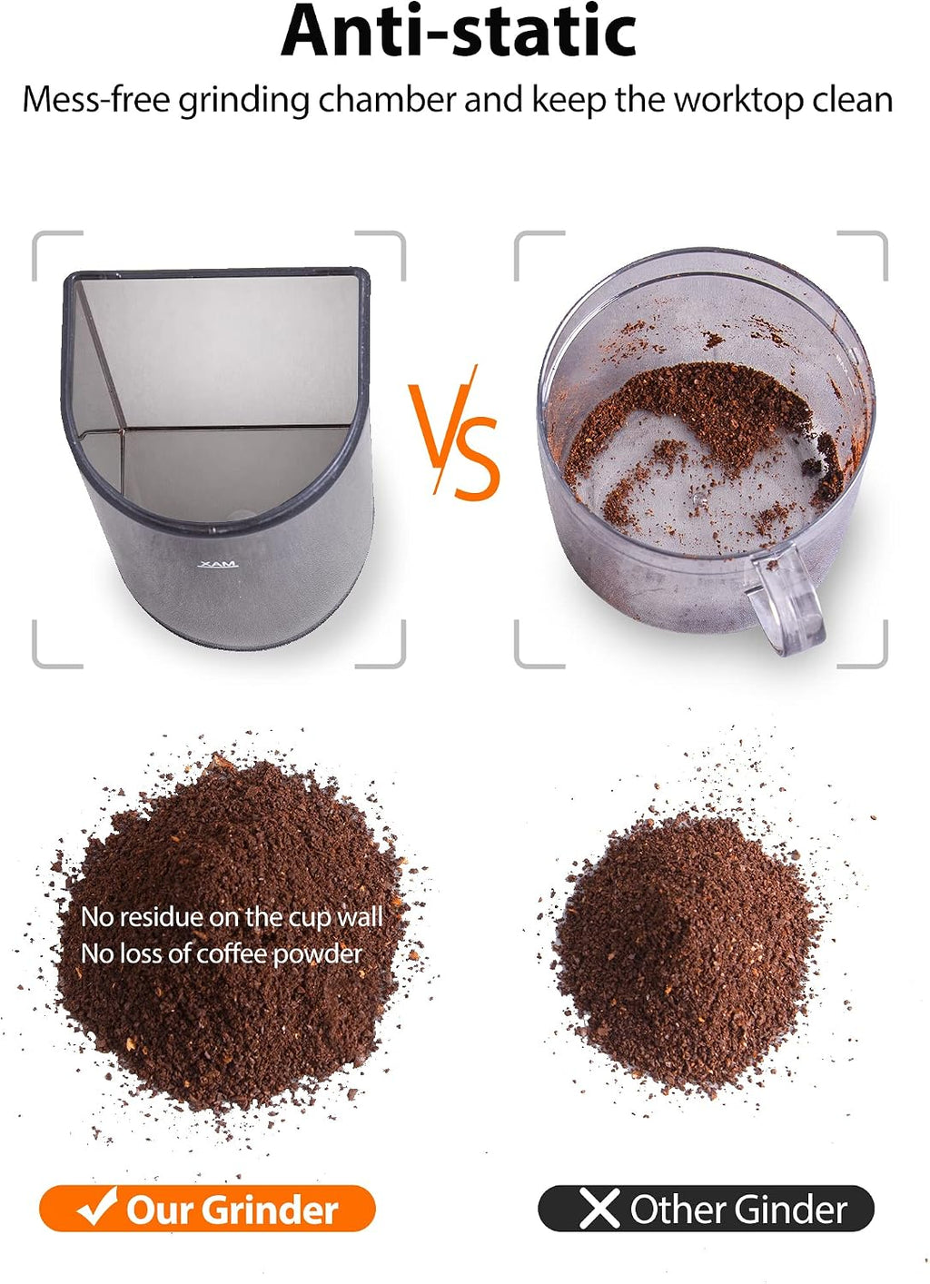 Conical Coffee Bean Grinder, 48 Settings, Anti-Static, Sliver – set view