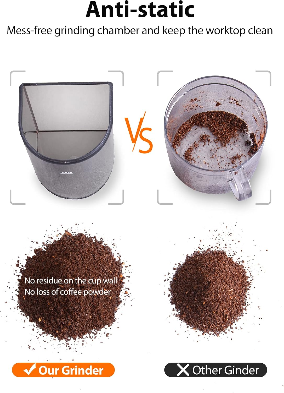 Conical Coffee Bean Grinder, 48 Settings, Anti-Static, Sliver – set view