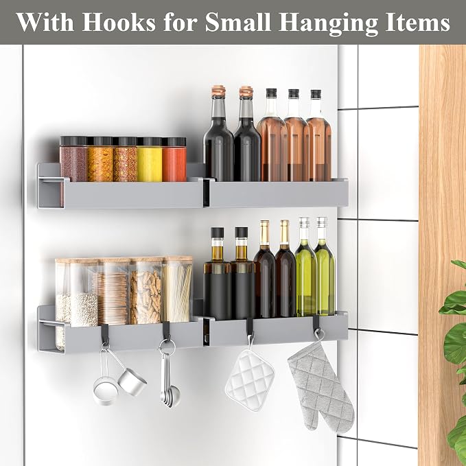 Magnetic Spice Rack, 4 Tier, Light Gray ABS Fridge Organizer