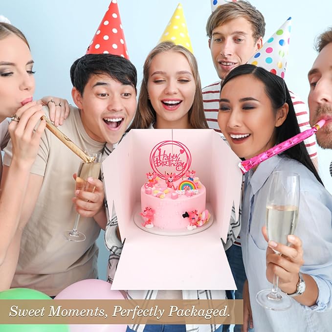 Cakebon Cake Boxes with Boards - 10 Inch Round Cake Drum White (6-pack) - Box With Window for Birthdays, Weddings and Parties