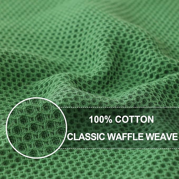 Dish Towels, 4-Pack Cotton Waffle Weave, Grass Green, 20 x 28 Inches