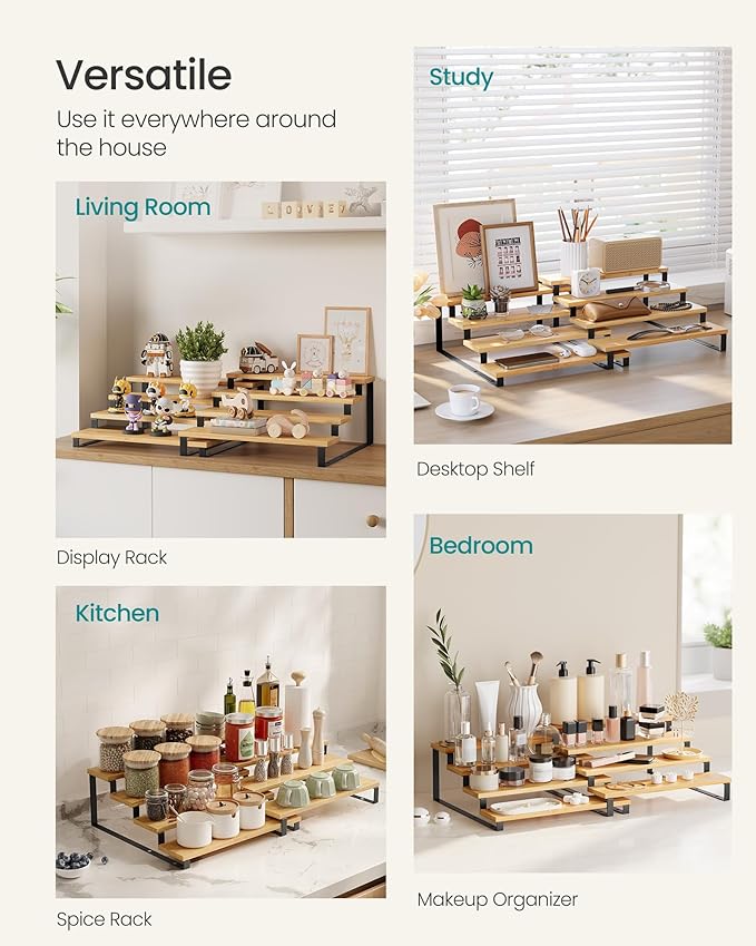 Spice Rack Set of 2 Tiered Risers, Natural Beige and Ink Black