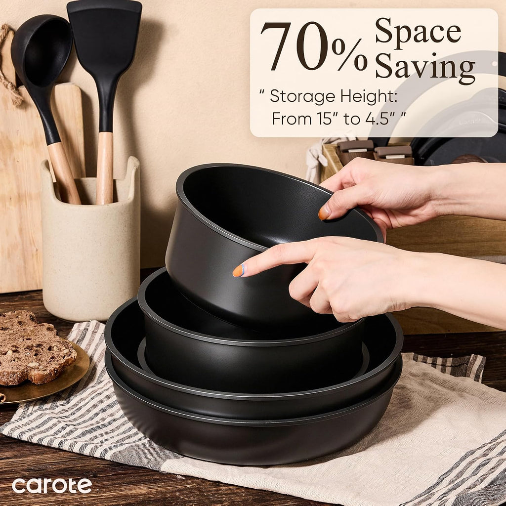 21pcs Pots and Pans Set Non Stick, Detachable Handle Cookware, Black – alternate view