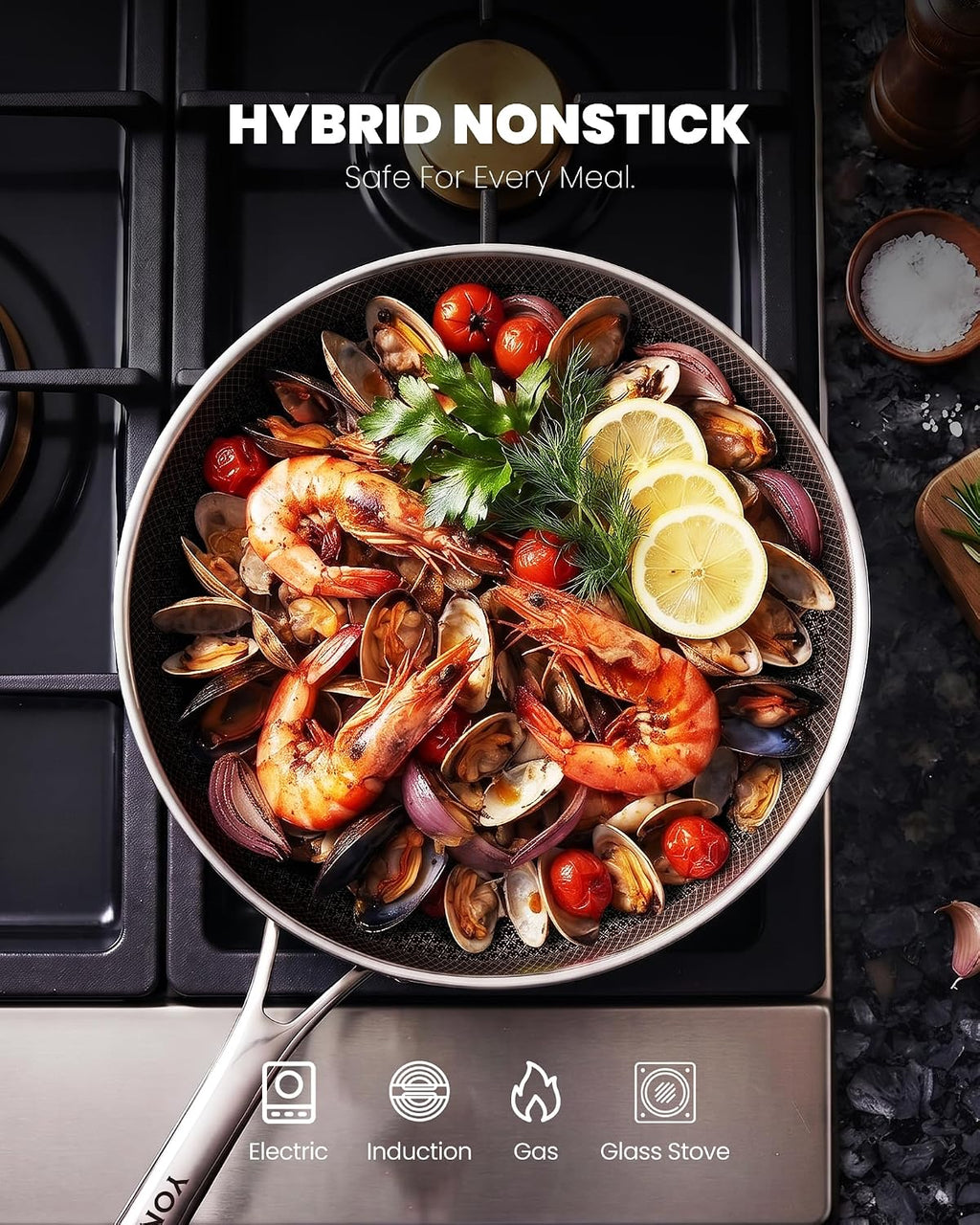 Non Stick Frying Pans, 12 inch Hybrid Ceramic Pans with Lid – close-up