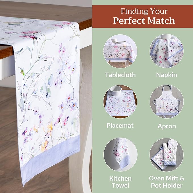 Cotton Table Runner, 14.5 x 72 Inch Summer Floral Double Layer