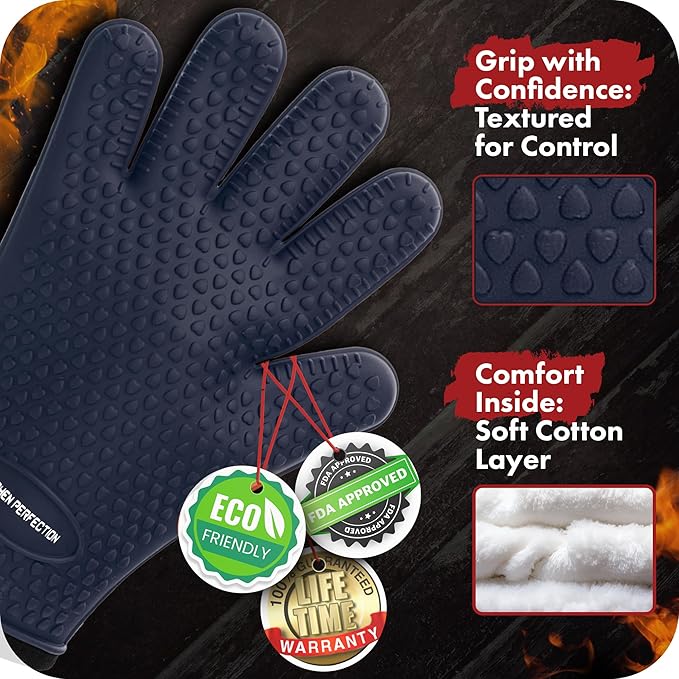 Protective Mitts Set of 2, Royal Blue Silicone Heat-Resistant Gloves
