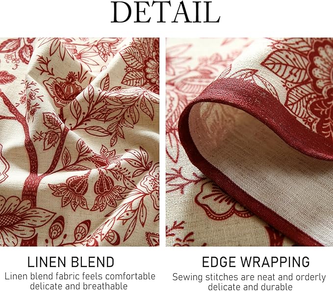 Round Tablecloth, 67 Inch Linen-Polyester Blend, Red Floral