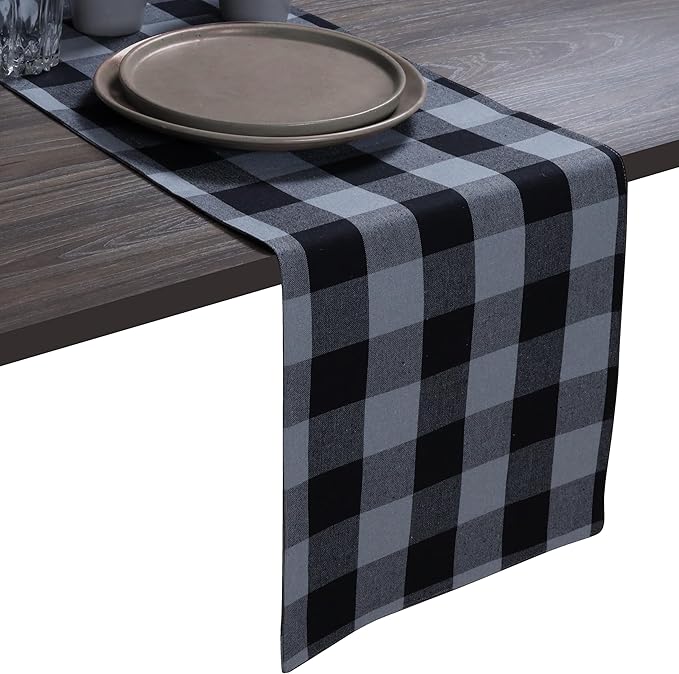 Table Runners, Black and Grey Buffalo Check Cotton, 13 x 90 Inches