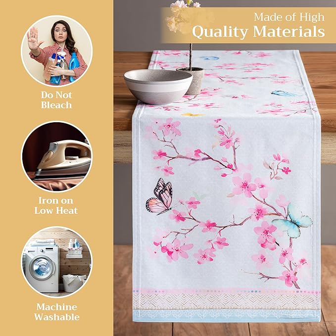 Table Runner, Cotton Double Layer, 14.5 x 108 Inches, Blossoms in Spring