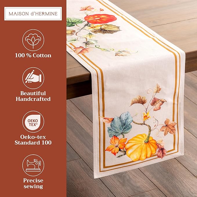 Table Runners 100% Cotton, 14.5 x 72 Inch Double Layer, Potiron