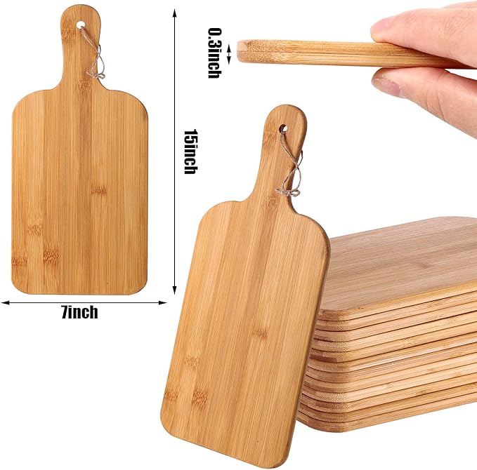 Cutting Boards with Handles, 12 Pack Bamboo, 15 x 7 Inch Brown