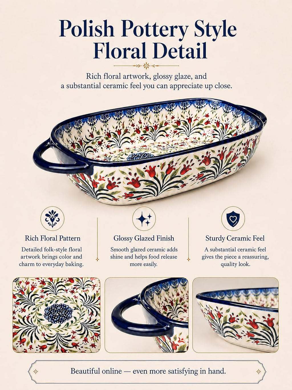 2-Piece Hand-Painted Polish Pottery Style Ceramic Baking Dish Set – size reference