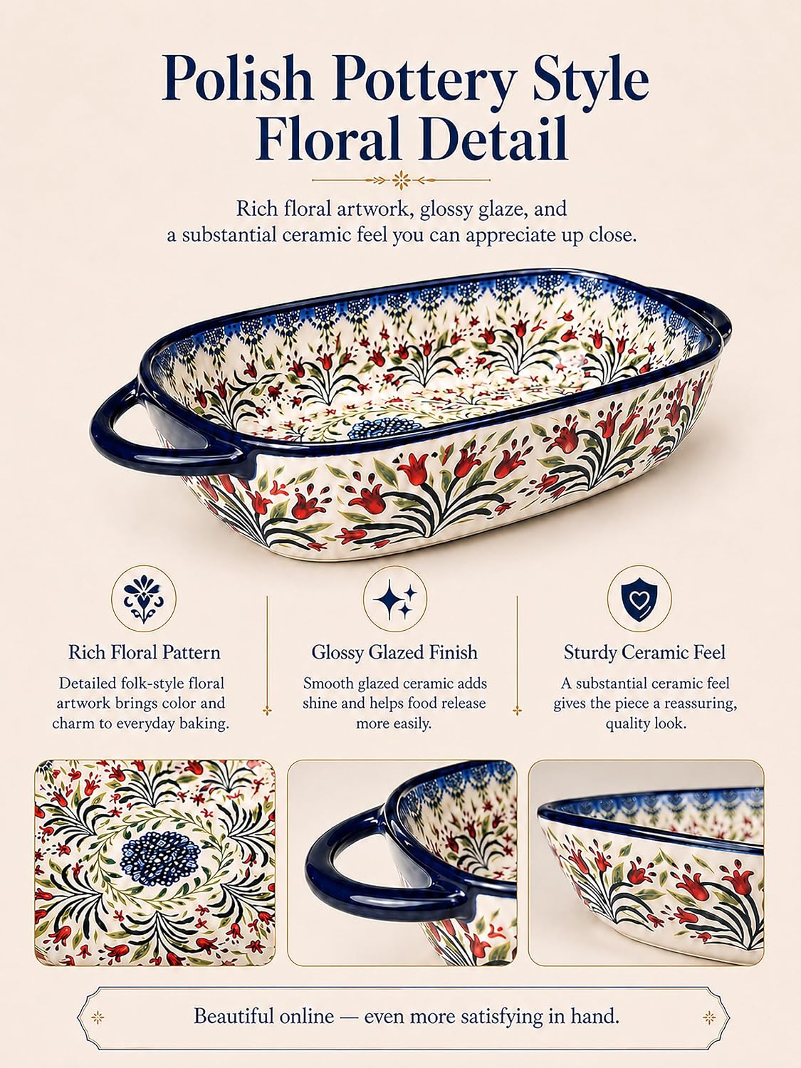 2-Piece Hand-Painted Polish Pottery Style Ceramic Baking Dish Set – size reference
