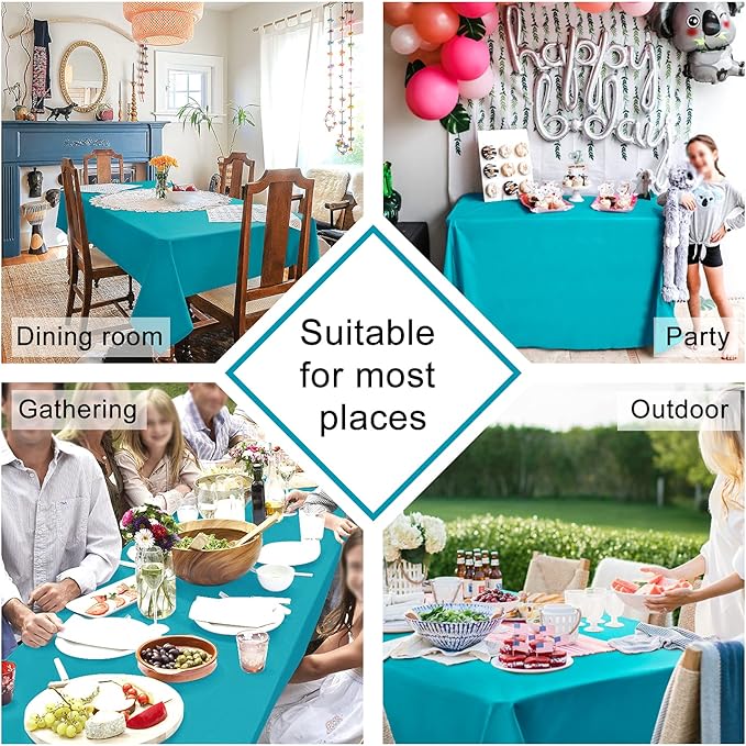 Tablecloth, Rectangular Turquoise Polyester, 54 x 120 Inch, Water-Resistant