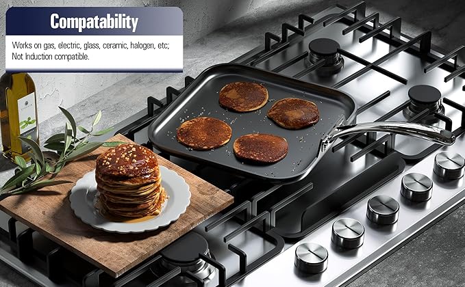 Griddle Pan, Hard Anodized Nonstick Aluminum with Stainless Handle, Black