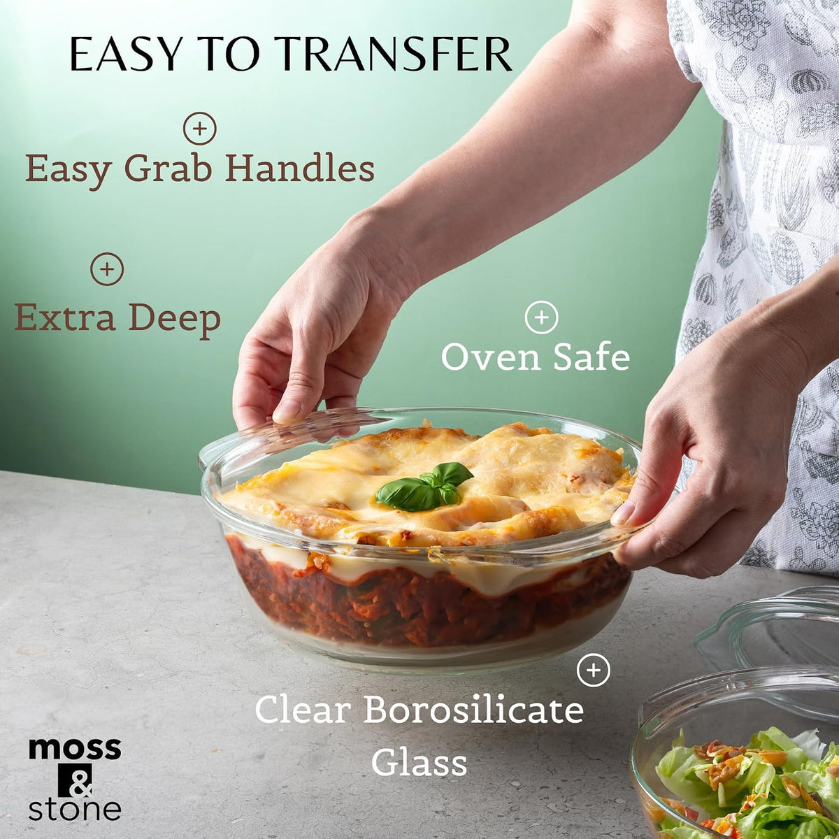 Clear Glass Casserole Dish Set with Lids, Glass Baking Dishes – close-up