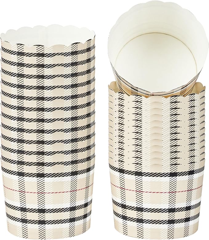 Plaid Paper Baking Cups, 6 Oz Scalloped Cupcake Liners, 200 Count