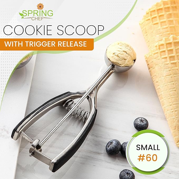 Ice Cream Scoop, 1 Tbsp Stainless Steel Mini Cookie Scoop in Black, Size #60