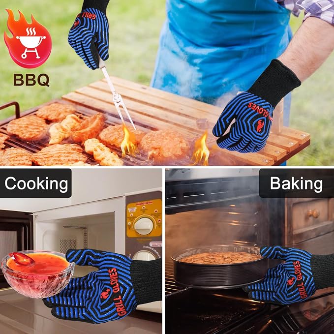 Oven Mitts, 1472°F Heat Resistant, Silicone Grip, 14-Inch Long Cuff