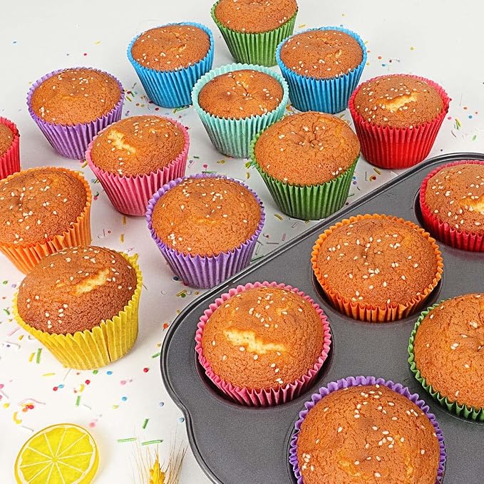 Baking Cups, 400 Jumbo Paper Liners in 8 Rainbow Colors