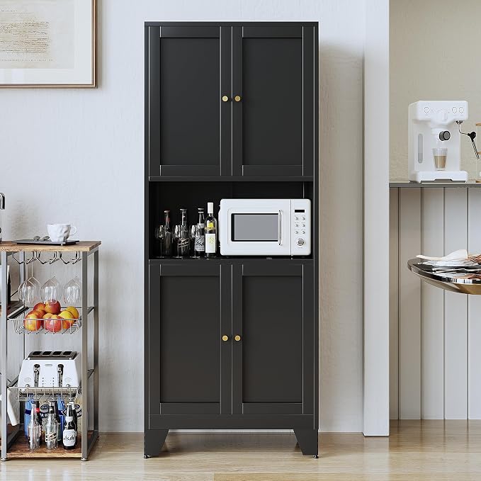 Metal Pantry Storage Cabinet, 69-Inch Tall with Microwave Shelf
