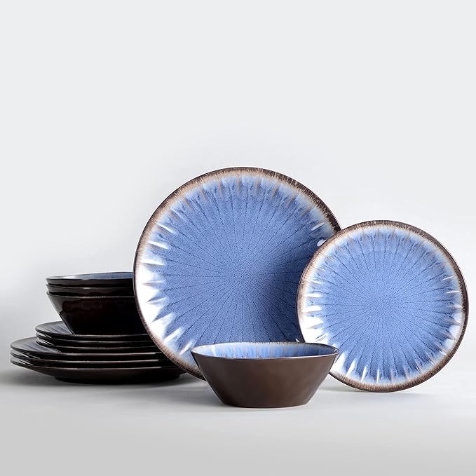 Dinnerware Set 12-Piece Melamine in Classic Blue