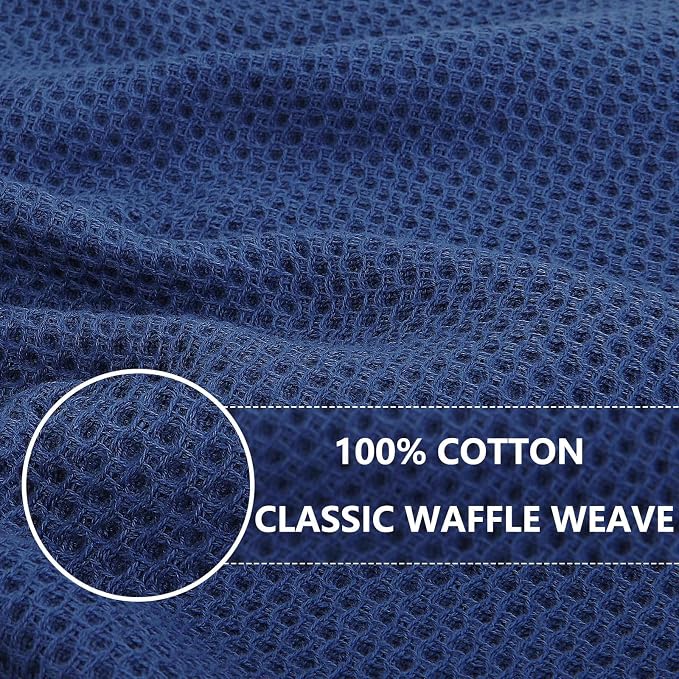Cotton Waffle Weave Dish Towels, 8-Pack, 20 x 28 in, Navy Blue