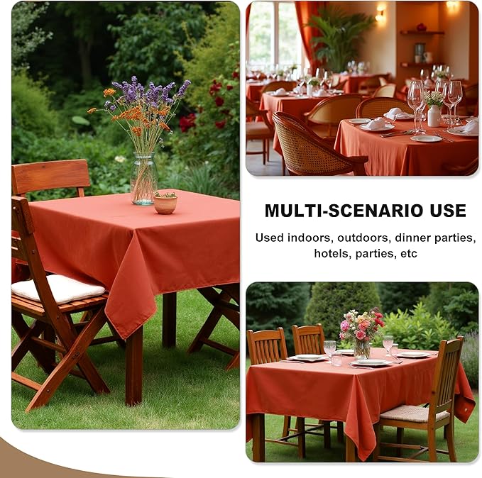 Square Polyester Tablecloth in Rust, 70 x 70 Inch, Stain Resistant