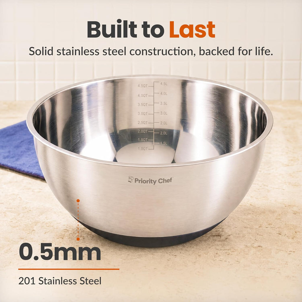 Premium Mixing Bowls with Airtight Lids Set, Thicker Stainless Steel, Black – features