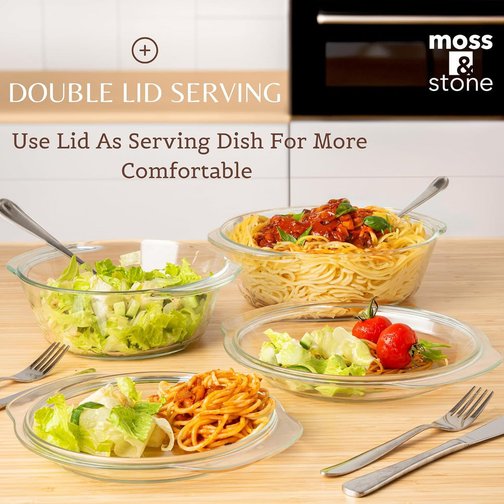 Clear Glass Casserole Dish Set with Lids, Glass Baking Dishes – features