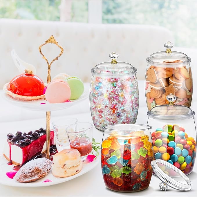 Food Jars Canisters, Set of 6 Clear Plastic with Lids, 42 oz