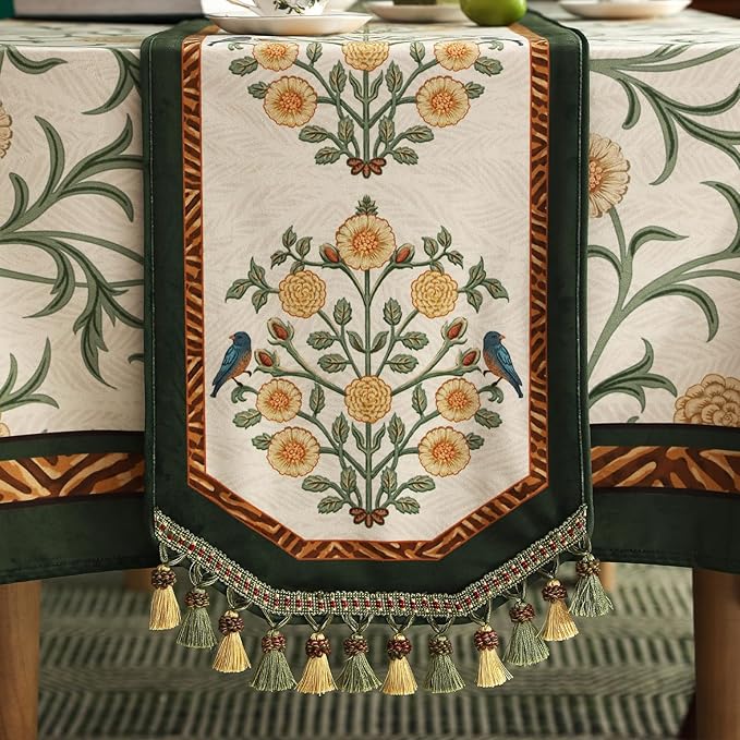 Table Runner, Botticelli Floral Velvet Polyester, 12 x 118 Inch