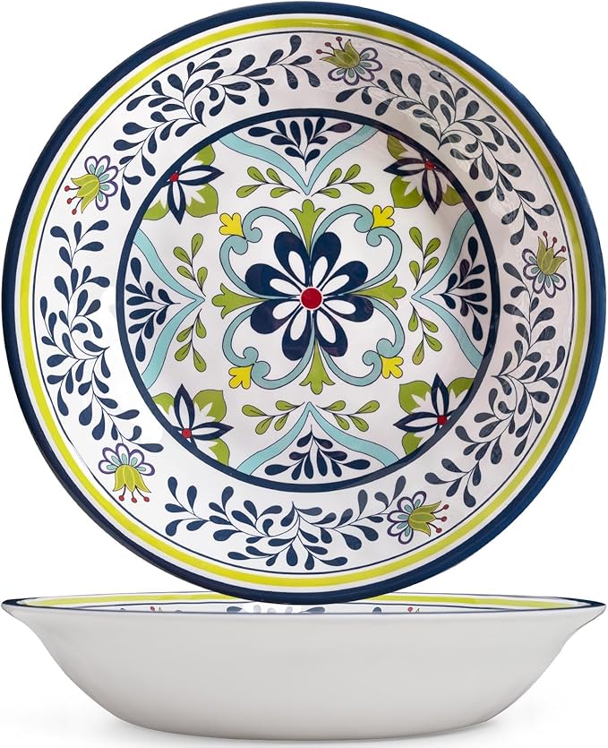 Salad Bowls Set of 2, 13.75-Inch Melamine Talavera Design Serving Bowls