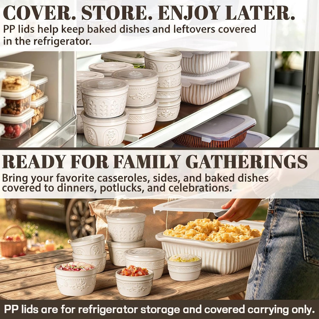 5.1 Qt Ceramic Casserole Dish with Lid, Deep Baking Dish, White – alternate view